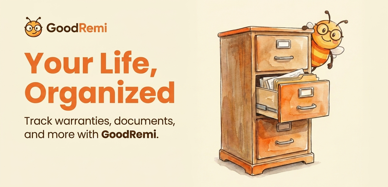 GoodRemi mascot and filing cabinet