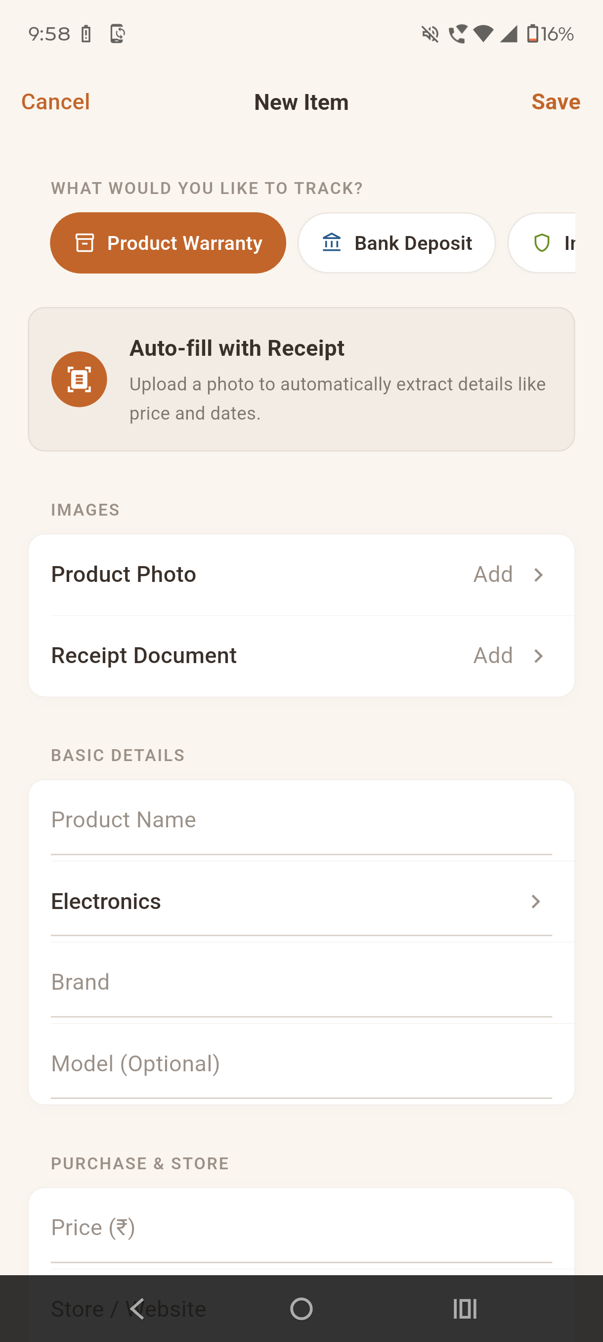 GoodRemi item form with receipt attachment